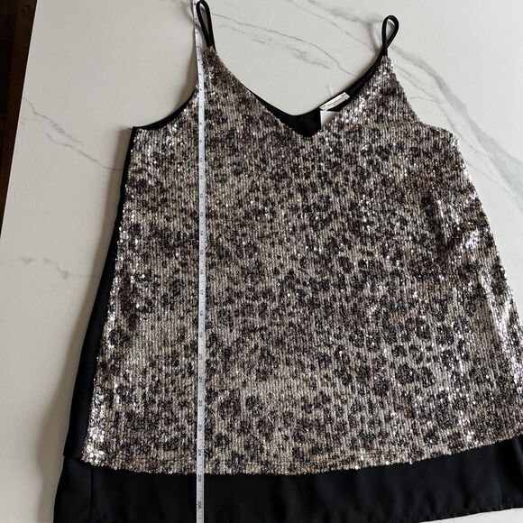 12PM by Mon Ami womens sequined tank top blouse shirt formal beige black small - Picture 11 of 14